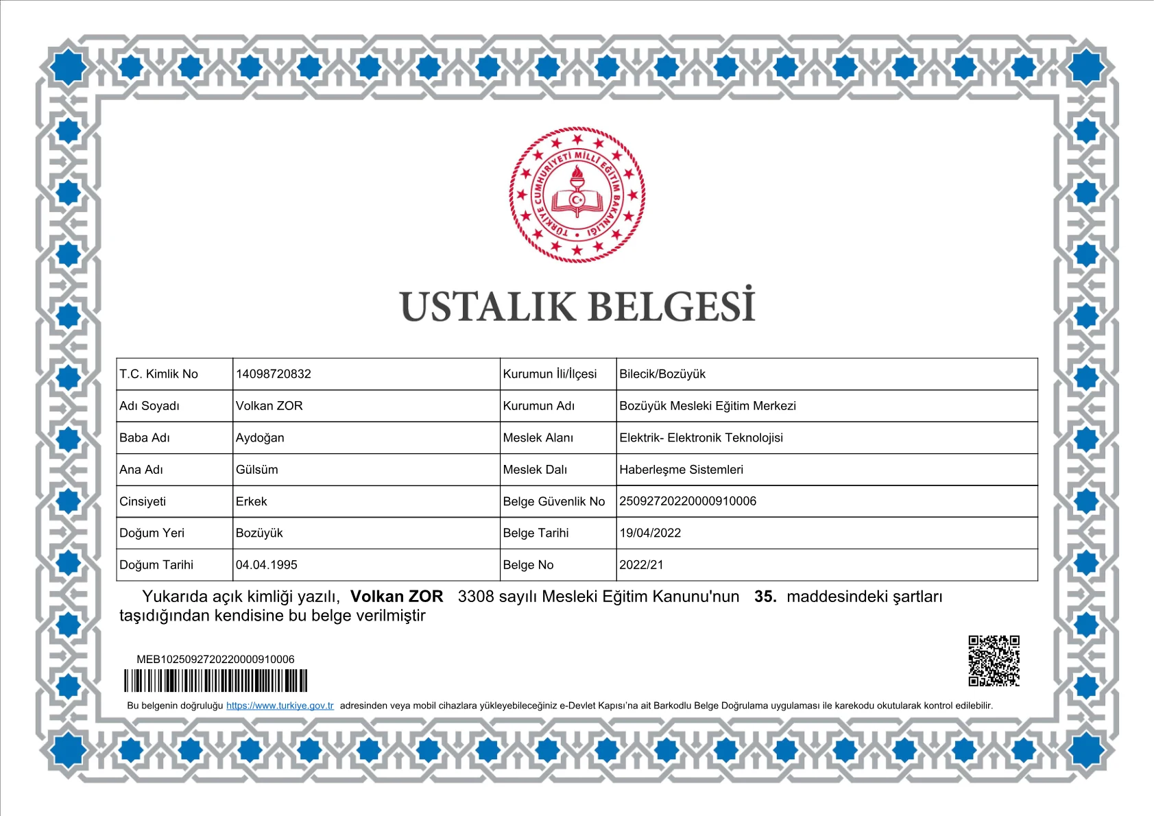 Ustalık Belgesi